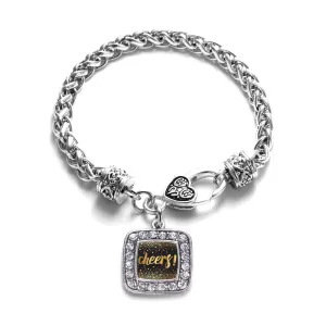 Silver NYE Cheers Square Charm Braided Bracelet