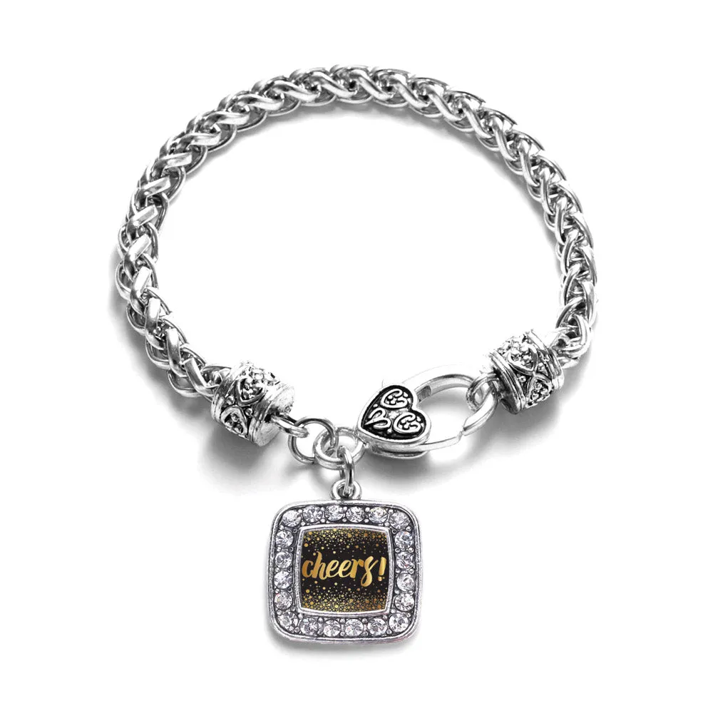 Silver NYE Cheers Square Charm Braided Bracelet