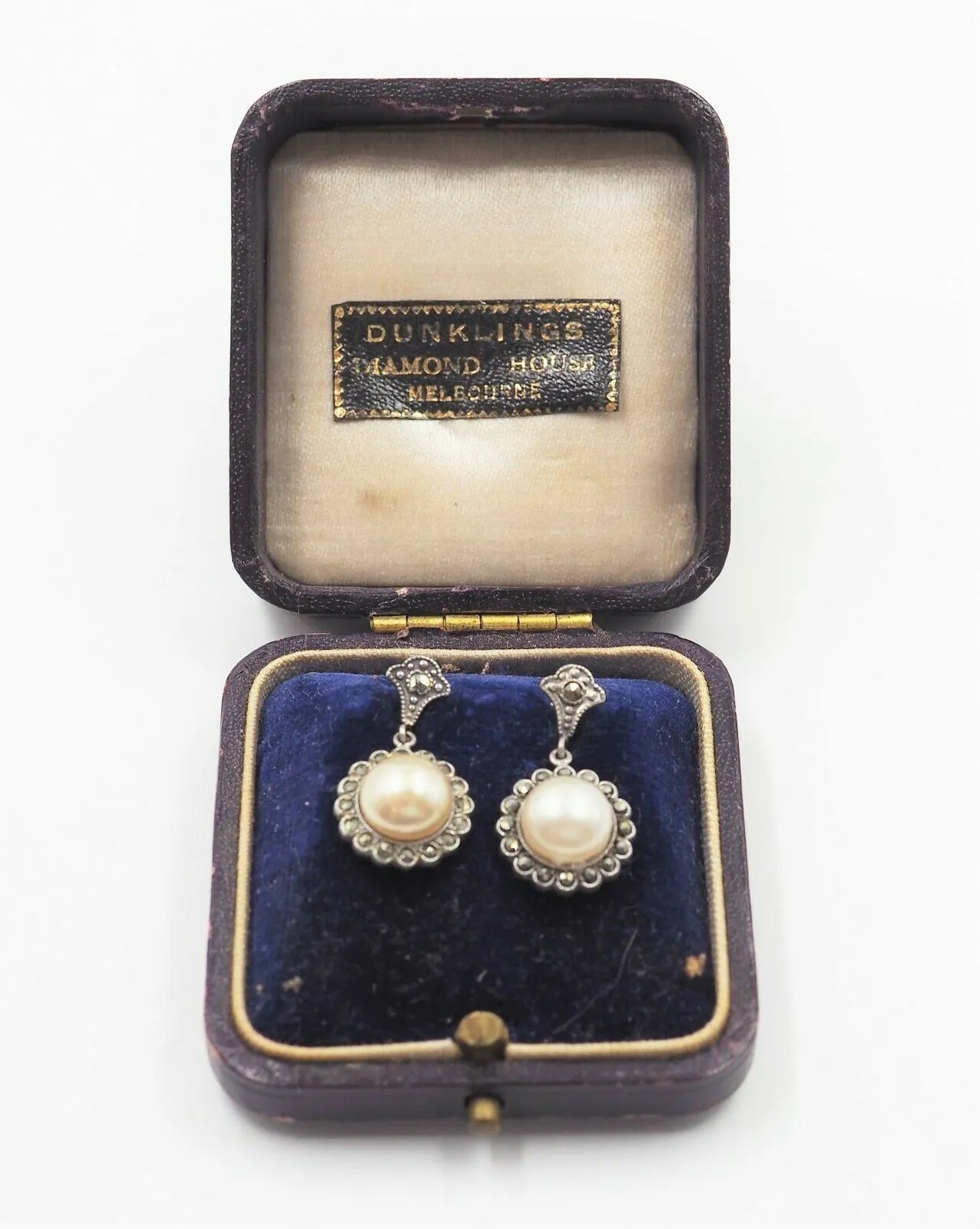 Silver Pearl Marcasite Drop Earrings