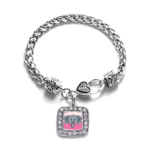 Silver Peeking Elephant Square Charm Braided Bracelet