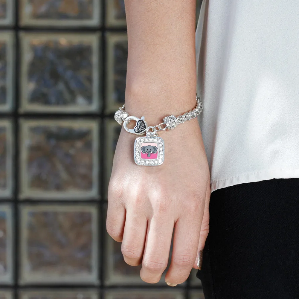 Silver Peeking Elephant Square Charm Braided Bracelet