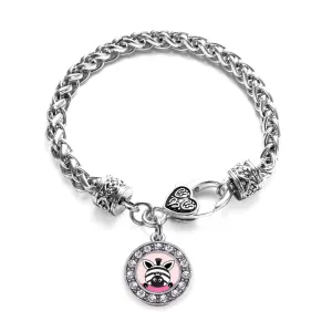 Silver Peeking Zebra Circle Charm Braided Bracelet