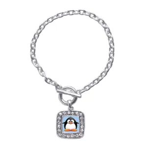 Silver Penguin Square Charm Toggle Bracelet