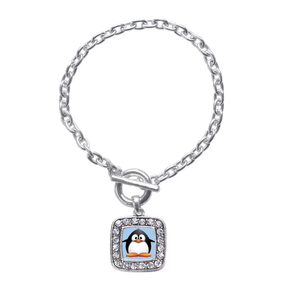 Silver Penguin Square Charm Toggle Bracelet