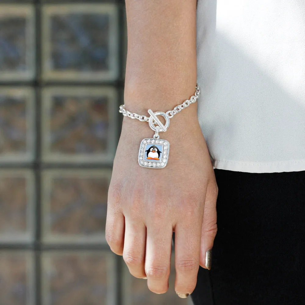 Silver Penguin Square Charm Toggle Bracelet