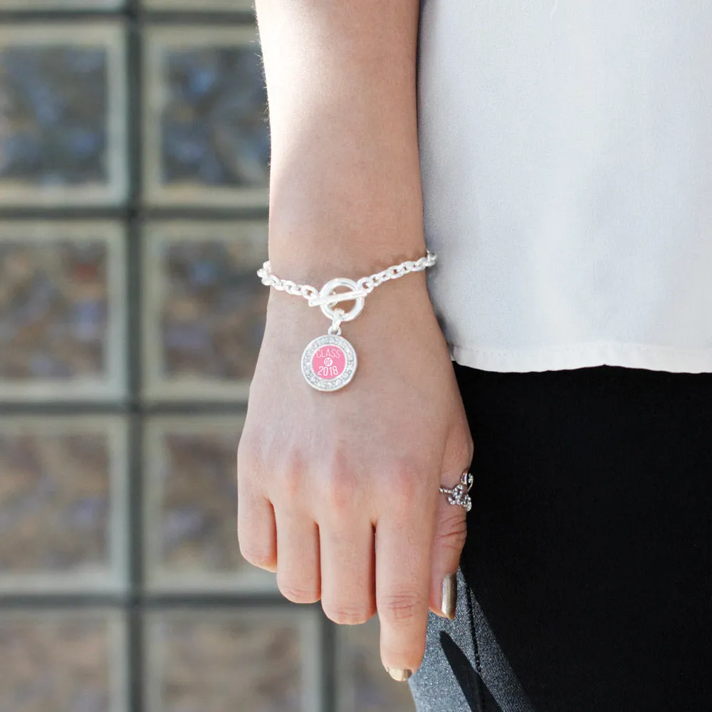 Silver Pink Class of 2018 Circle Charm Toggle Bracelet