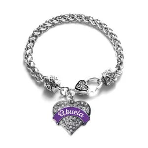 Silver Purple Abuela Pave Heart Charm Braided Bracelet