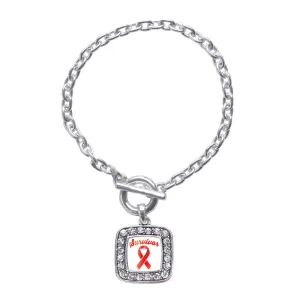 Silver Red Ribbon Survivor Square Charm Toggle Bracelet