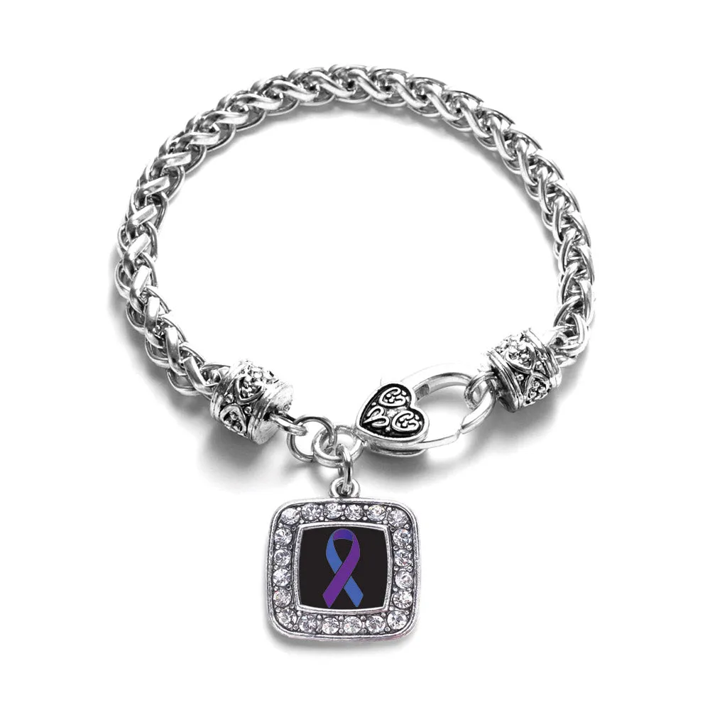 Silver Rheumatoid Arthritis Awareness Square Charm Braided Bracelet