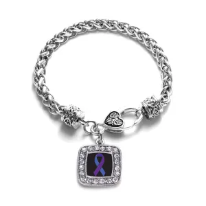 Silver Rheumatoid Arthritis Awareness Square Charm Braided Bracelet