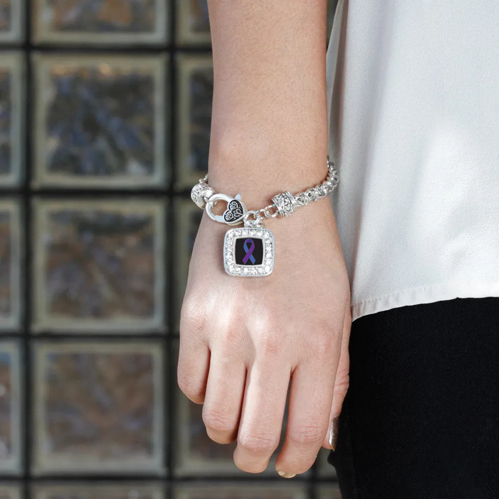 Silver Rheumatoid Arthritis Awareness Square Charm Braided Bracelet