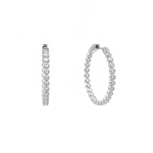 Silver Round CZ Elegant Hoop Earrings