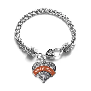 Silver Rust Maid of Honor Pave Heart Charm Braided Bracelet