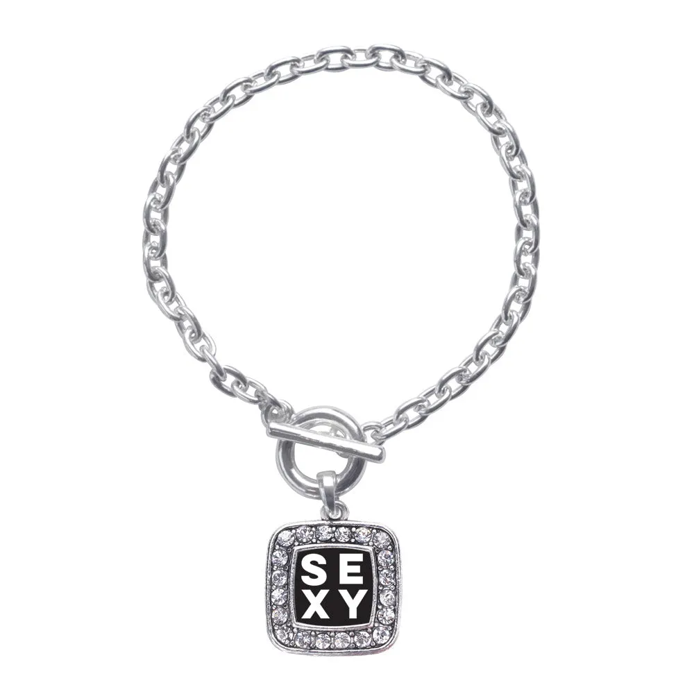 Silver Sexy Square Charm Toggle Bracelet