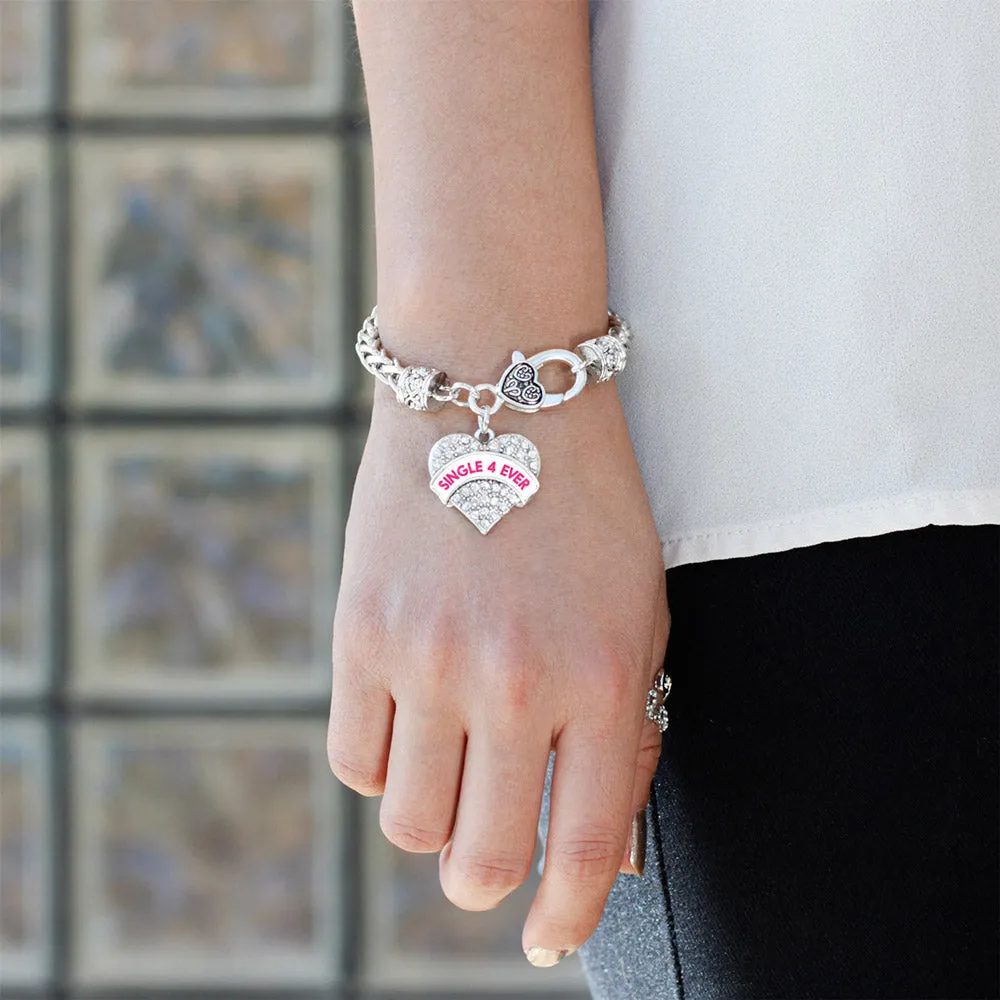 Silver Single 4 Ever White Candy Pave Heart Charm Braided Bracelet