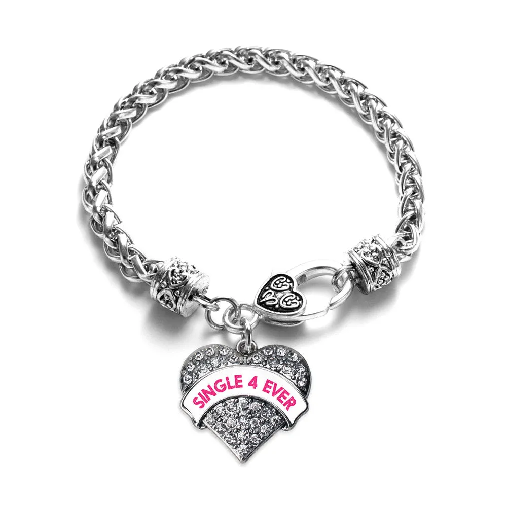 Silver Single 4 Ever White Candy Pave Heart Charm Braided Bracelet