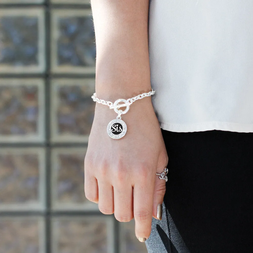 Silver Sis Circle Charm Toggle Bracelet