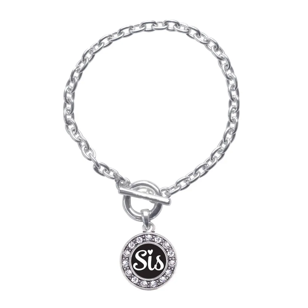Silver Sis Circle Charm Toggle Bracelet