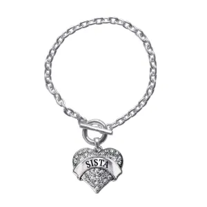 Silver Sista Pave Heart Charm Toggle Bracelet