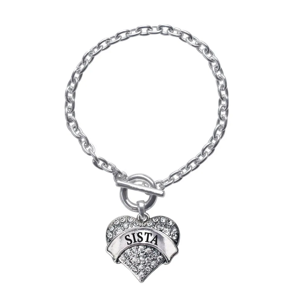 Silver Sista Pave Heart Charm Toggle Bracelet