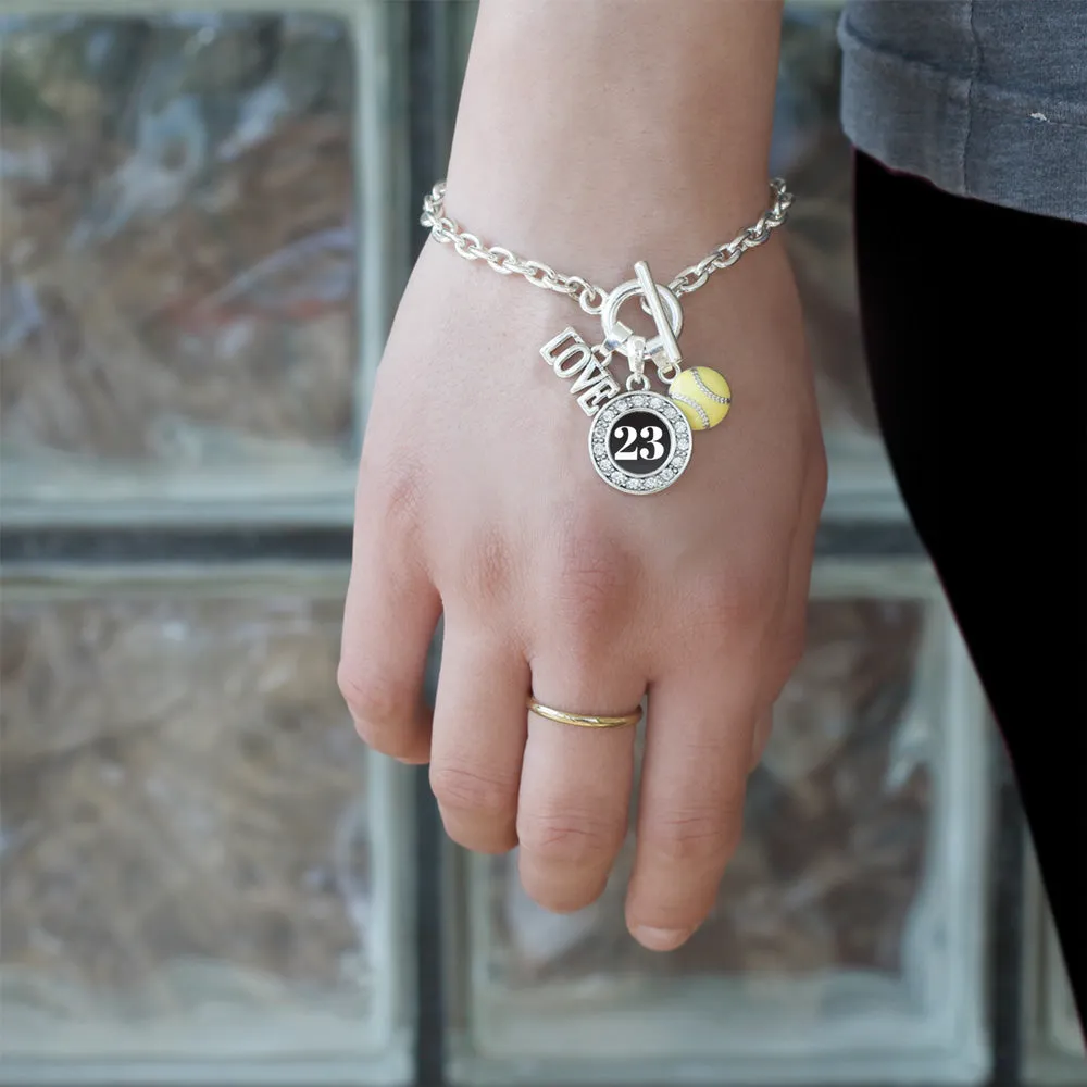 Silver Softball - Sports Number 23 Circle Charm Toggle Bracelet