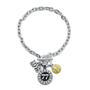 Silver Softball - Sports Number 77 Circle Charm Toggle Bracelet