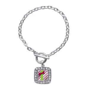 Silver Sparkling Present Square Charm Toggle Bracelet