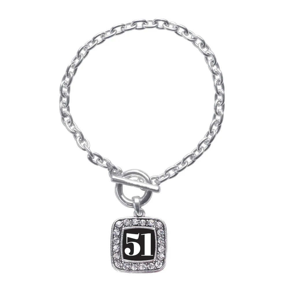 Silver Sport Number 51 Square Charm Toggle Bracelet