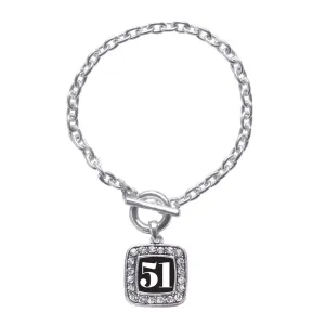 Silver Sport Number 51 Square Charm Toggle Bracelet