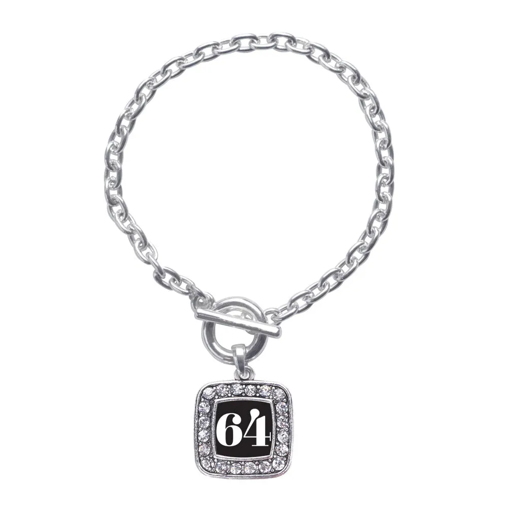 Silver Sport Number 64 Square Charm Toggle Bracelet