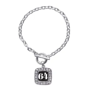 Silver Sport Number 64 Square Charm Toggle Bracelet