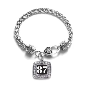 Silver Sport Number 87 Square Charm Braided Bracelet