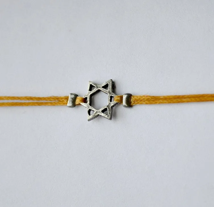 Silver Star of David bracelet for men, brown cord, handmade gift for him