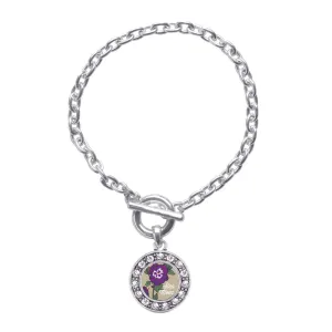 Silver Step Mom Pansy Circle Charm Toggle Bracelet
