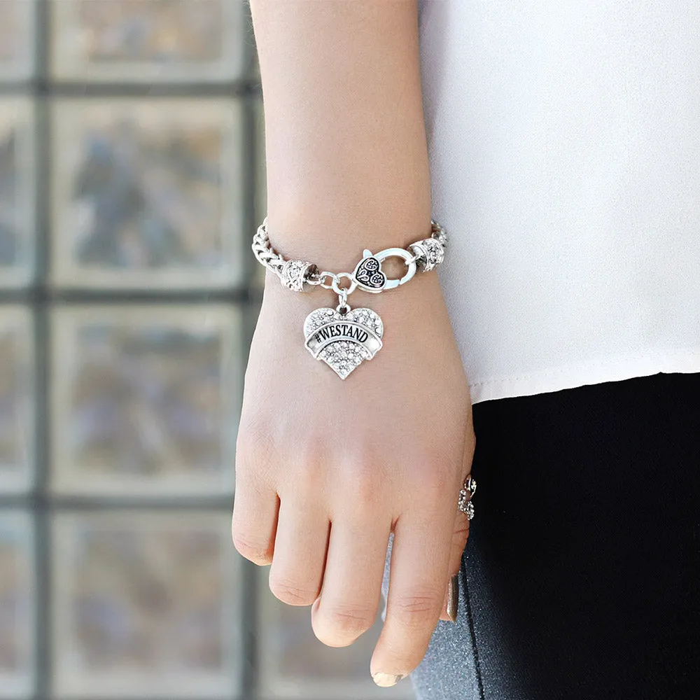 Silver #WESTAND Pave Heart Charm Braided Bracelet