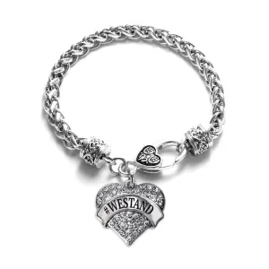 Silver #WESTAND Pave Heart Charm Braided Bracelet