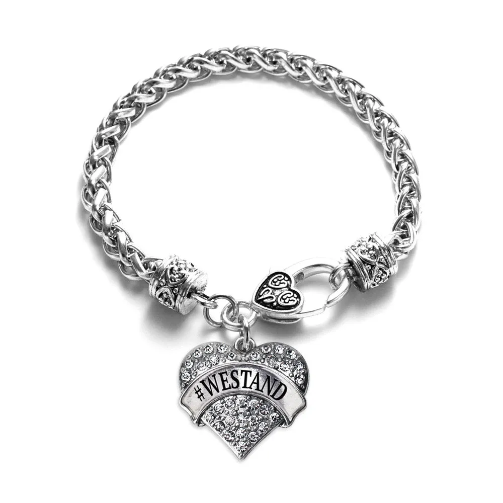 Silver #WESTAND Pave Heart Charm Braided Bracelet