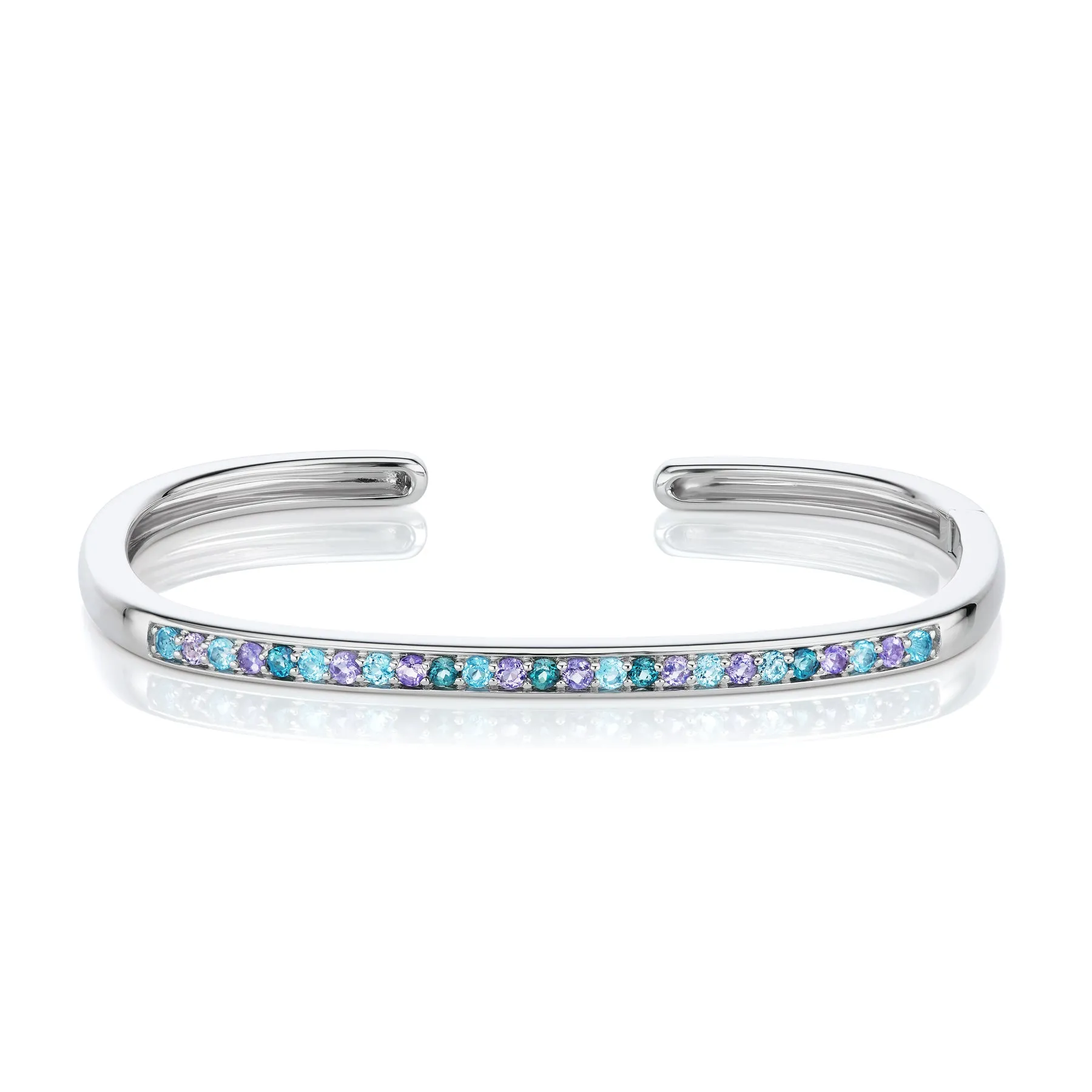 Slim Hinged Rectangular Cuff Bracelet with Blue Topaz & Indicolite Tourmaline