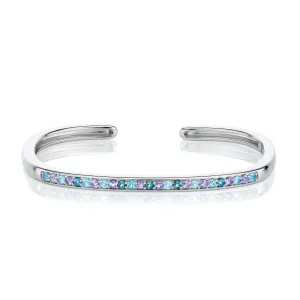 Slim Hinged Rectangular Cuff Bracelet with Blue Topaz & Indicolite Tourmaline