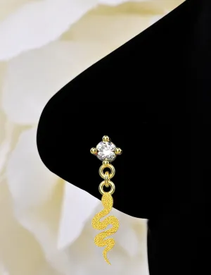 Snake Dangle Nose Ring – 14K Gold Serpent Nose Piercing Jewelry
