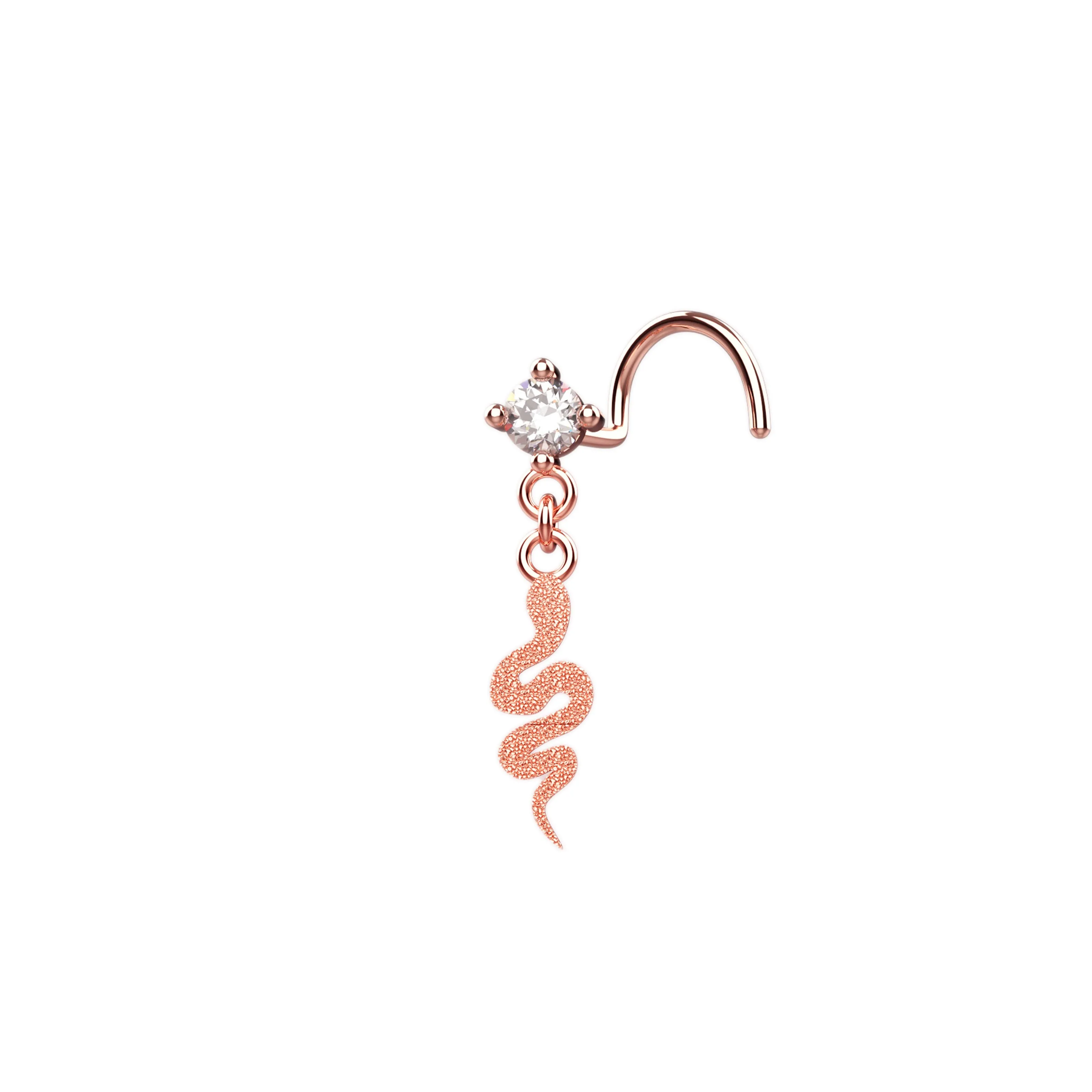 Snake Dangle Nose Ring – 14K Gold Serpent Nose Piercing Jewelry