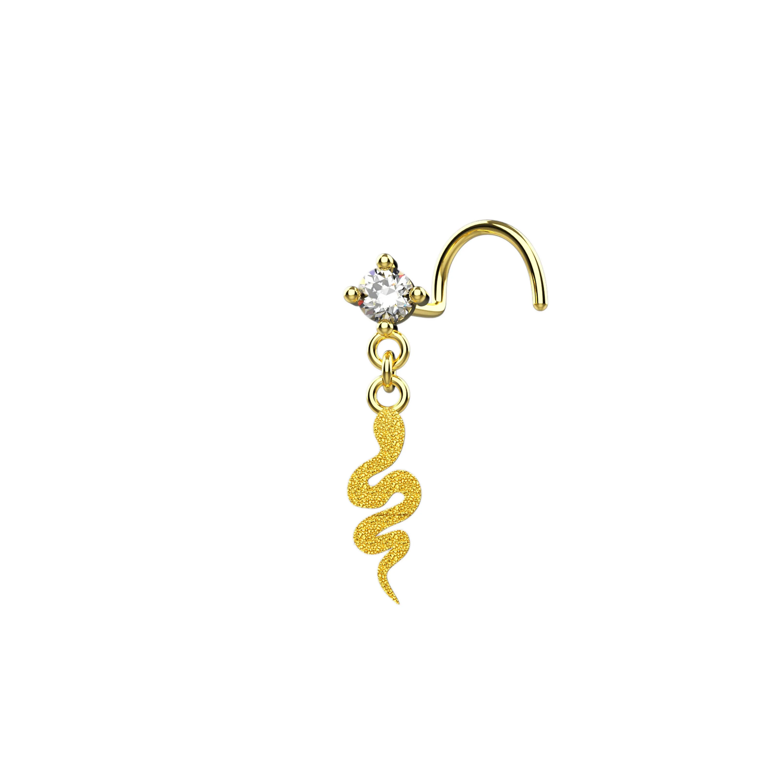 Snake Dangle Nose Ring – 14K Gold Serpent Nose Piercing Jewelry