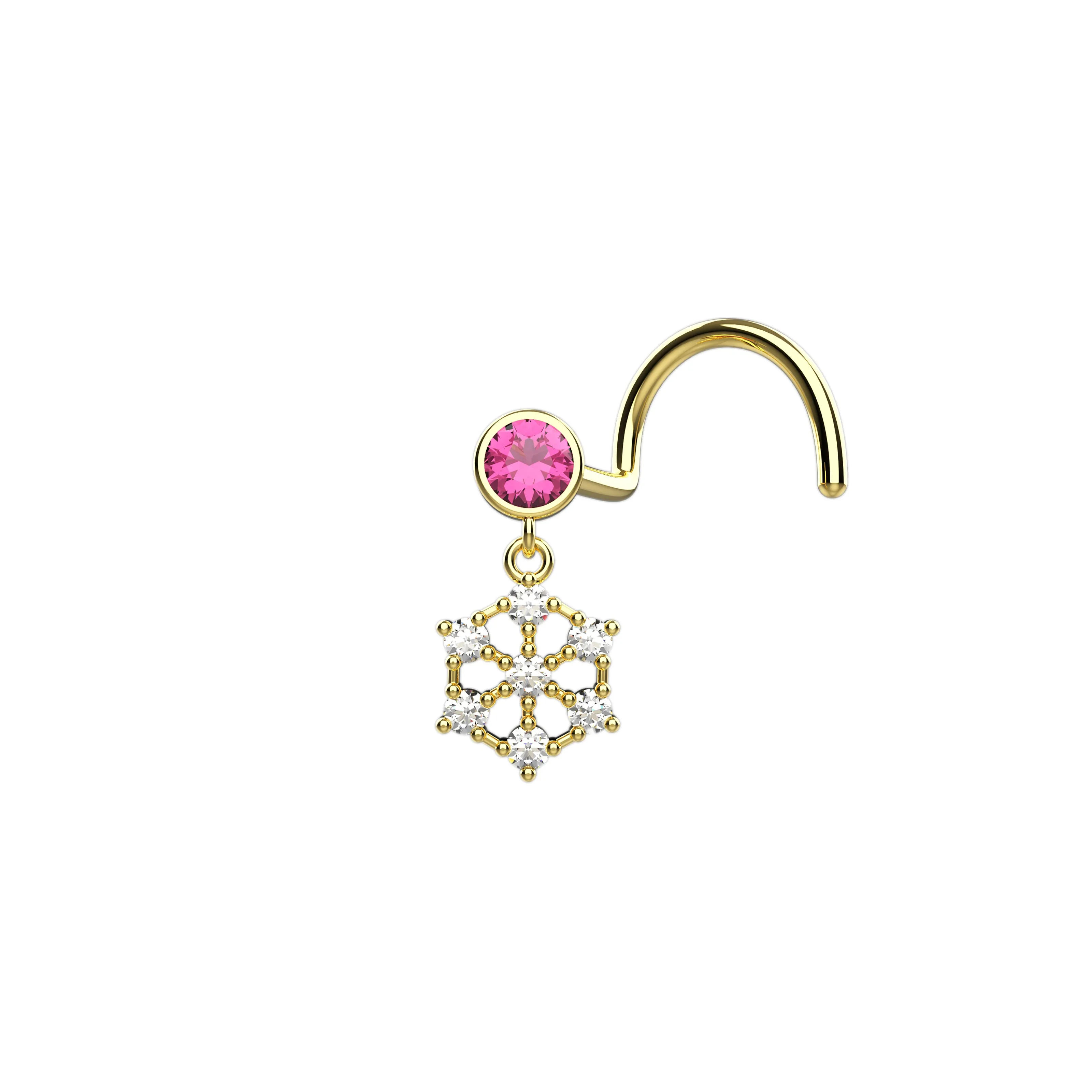 Snowflake Indian Dangle Nose Ring – Gold Traditional Piercing Jewelry