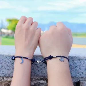 Stainless Steel Titanium Sun And Moon Pendant Couple Bracelet