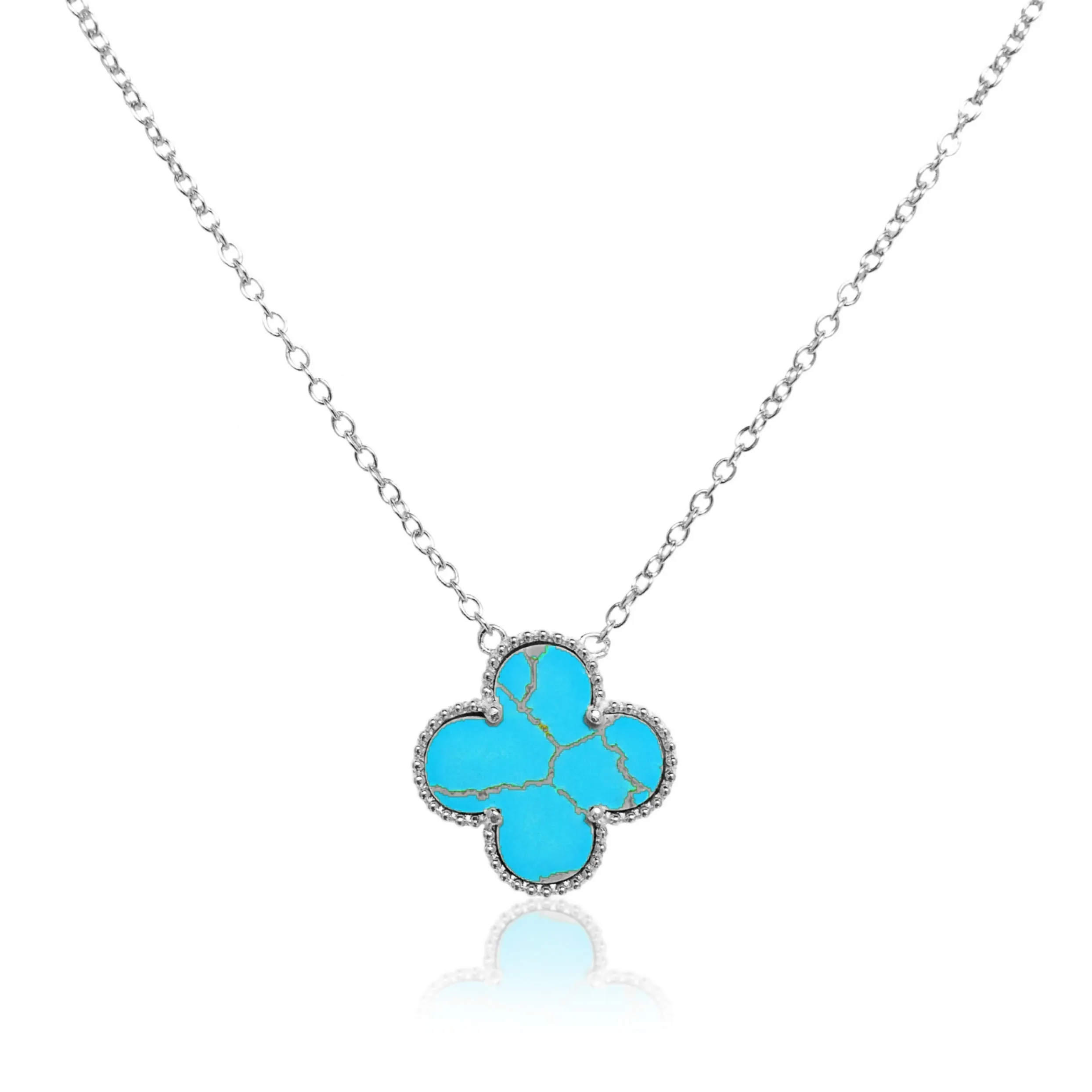 Sterling Silver Clover Shaped Assorted Stone Necklace