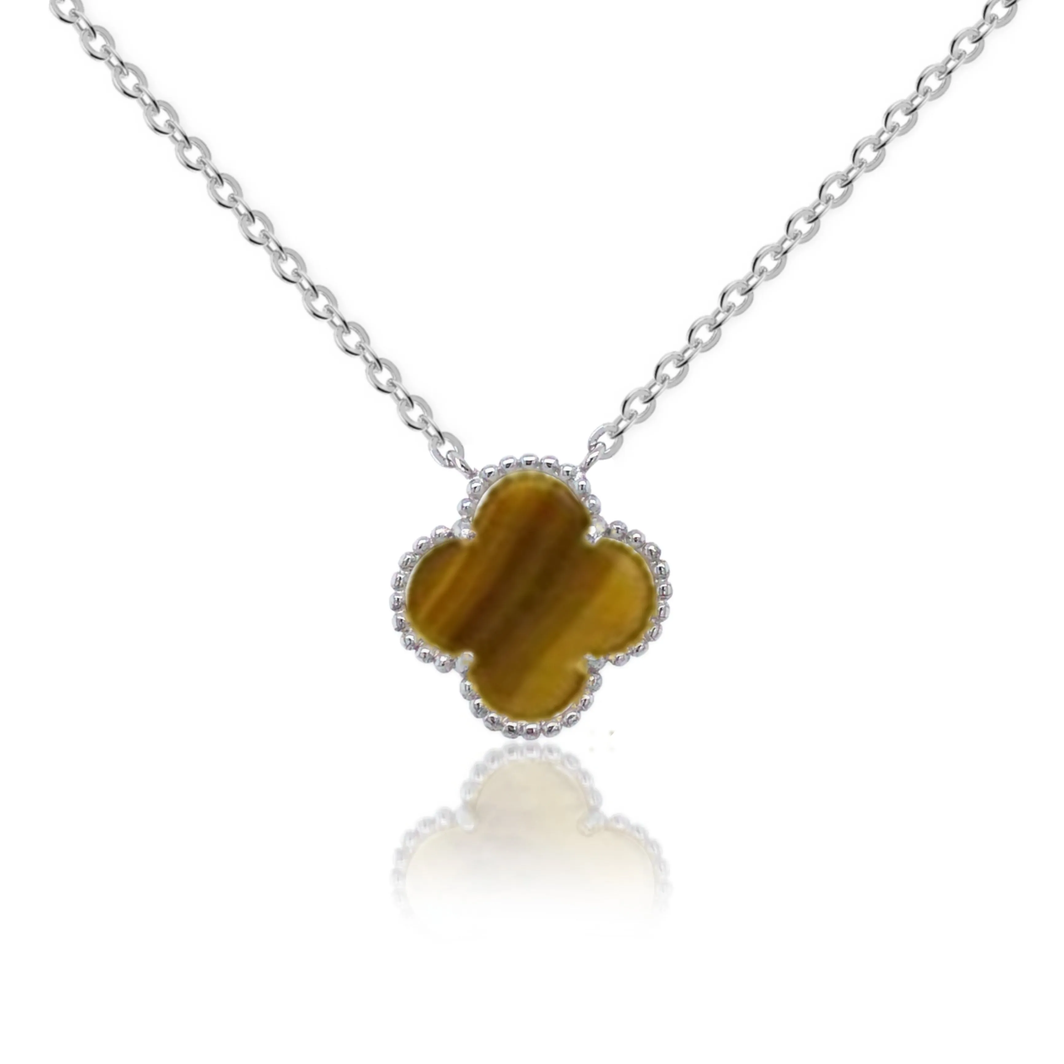 Sterling Silver Clover Shaped Assorted Stone Necklace
