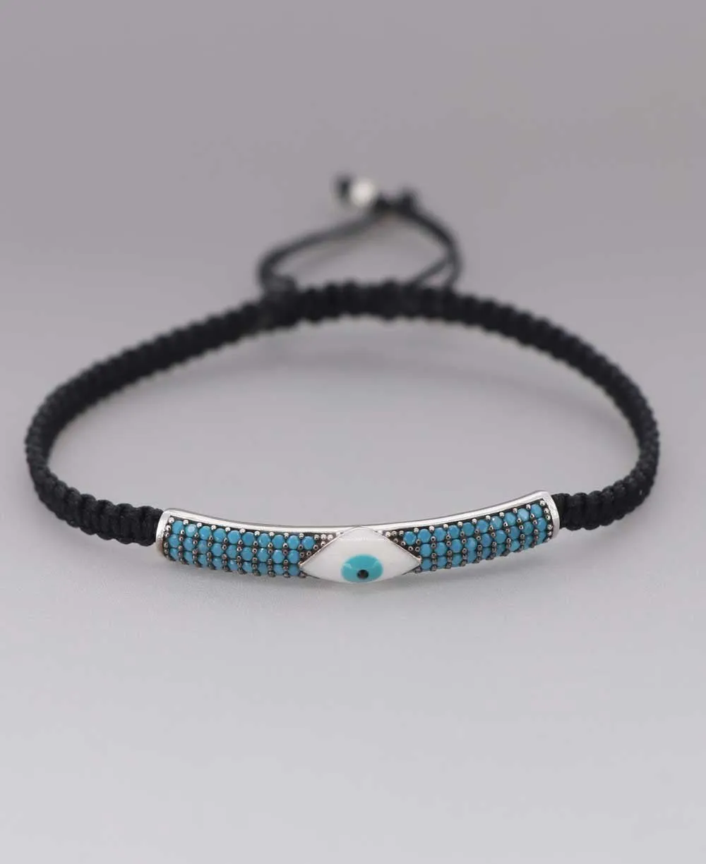 Sterling Silver Evil Eye Bracelet, Stretch or Adjustable