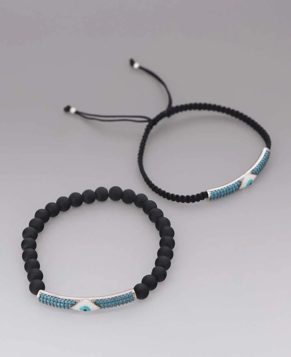 Sterling Silver Evil Eye Bracelet, Stretch or Adjustable