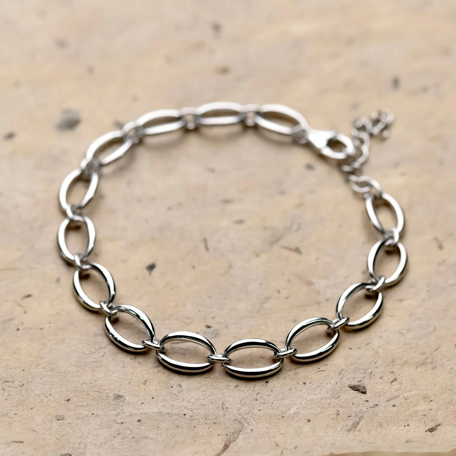 Sterling Silver Open Ovals Linked Bracelet