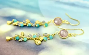 Strawberry Quartz, Chalcedony & Moonstone Drop Earrings